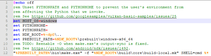 Añadir variable HOST_OS al archivo ndk-build.cmd para solucionar